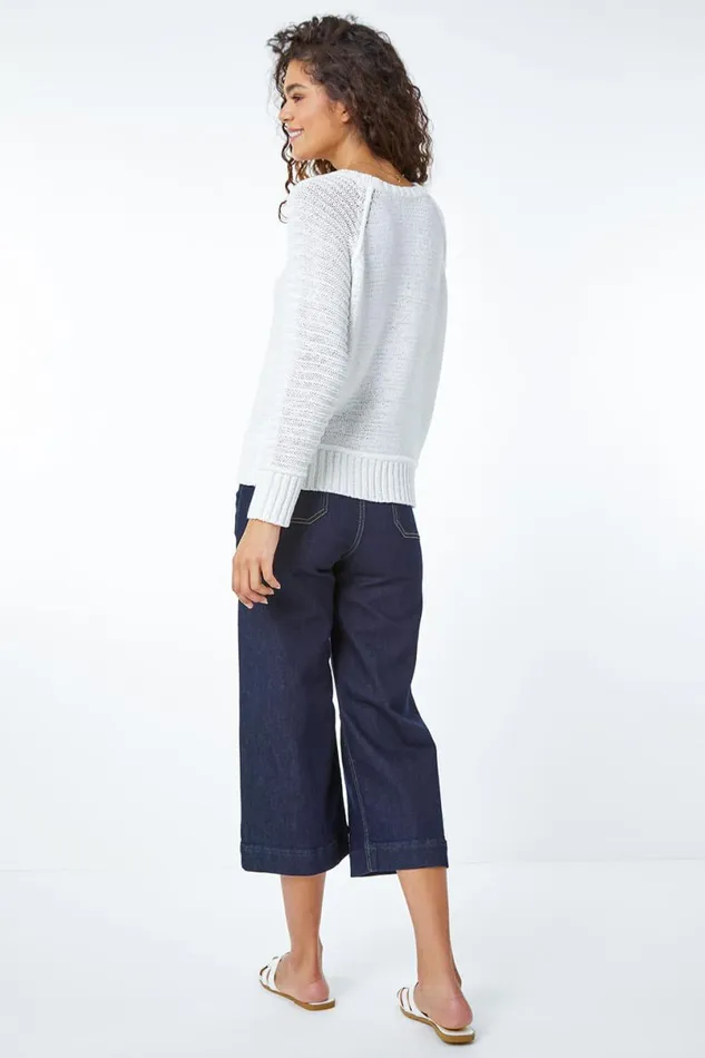 White Textured Stripe Sleeve Jumper Women Roman Knitwear