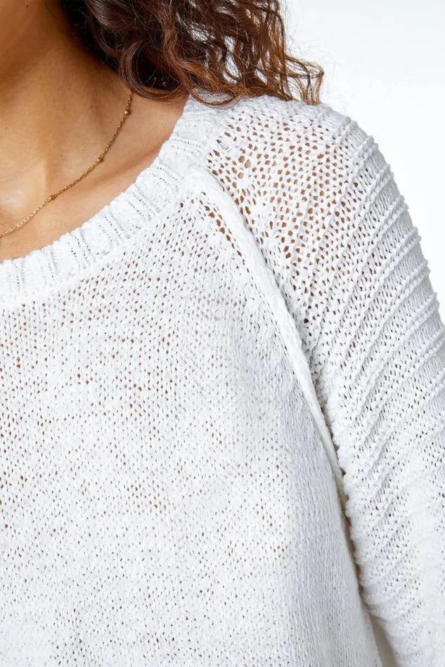 White Textured Stripe Sleeve Jumper Women Roman Knitwear