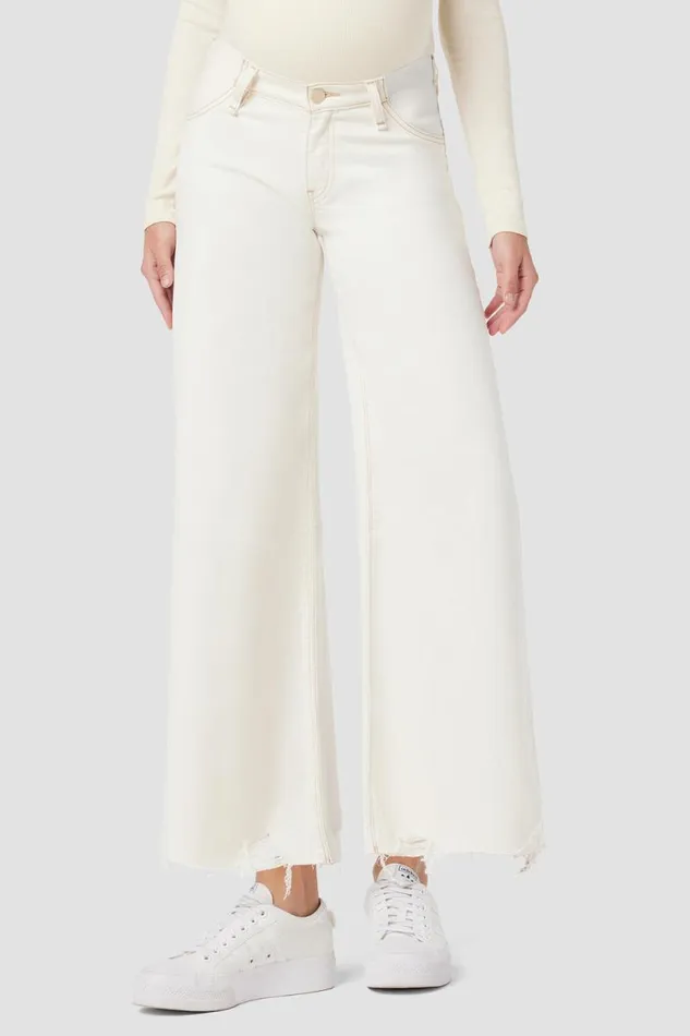 Wide Leg Women Hudson Jeans James Maternity Wide Leg Crop Jean Ecru Destructed Hem