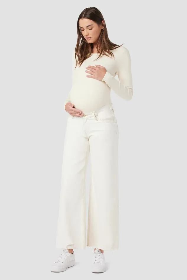 Wide Leg Women Hudson Jeans James Maternity Wide Leg Crop Jean Ecru Destructed Hem Wide Leg Women Hudson Jeans James Maternity Wide Leg Crop Jean Ecru Destructed Hem