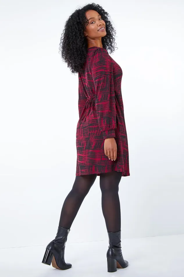 Wine Petite Abstract Print Fit and Flare Dress Women Roman Dresses