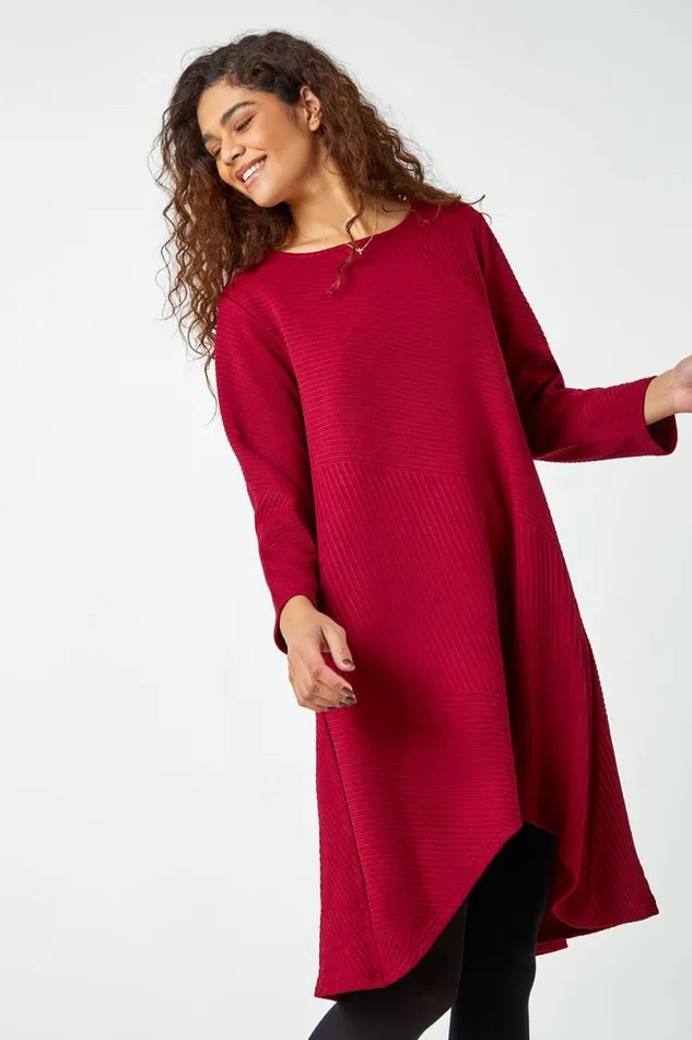 Wine Ribbed Asymmetric Stretch Dress Women Roman Dresses