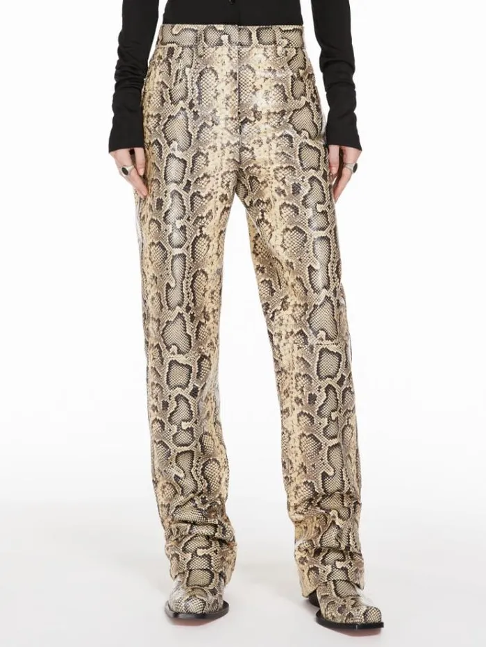 Woman 5pocket Pythonprint Leather Trousers Hazelnut Brown Maxmara Trousers