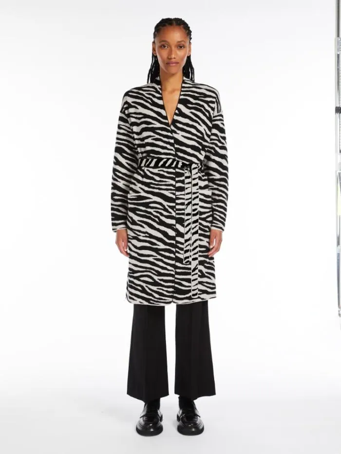 Woman Animalprint Wool And Cashmere Cardigan White Maxmara Knitwear And Sweatshirts Woman Animalprint Wool And Cashmere Cardigan White Maxmara Knitwear And Sweatshirts