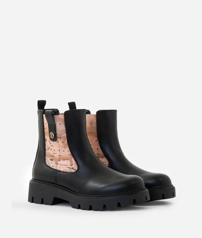 Woman Boots and Booties Alviero Martini Faux Napa Leather Beatle Boots With Mini 1c Button Black