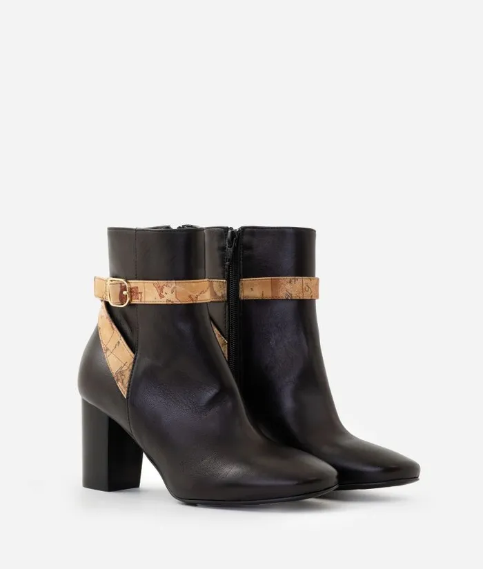 Woman Boots and Booties Alviero Martini Smooth Napa Leather Ankle Boots With Geo Classic Straps Black