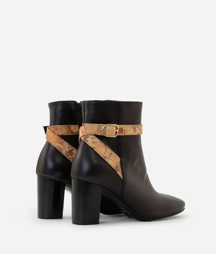 Woman Boots and Booties Alviero Martini Smooth Napa Leather Ankle Boots With Geo Classic Straps Black