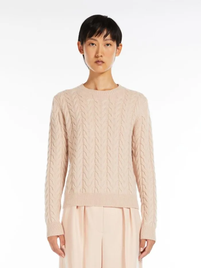 Woman Cable Knit Cashmere Jumper Pink Maxmara Knitwear And Sweatshirts