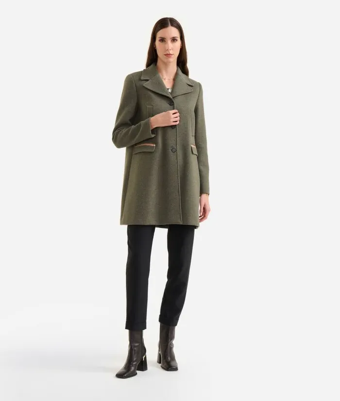 Woman Coats and Jackets Alviero Martini Herringbone Felt Coat Moss Green
