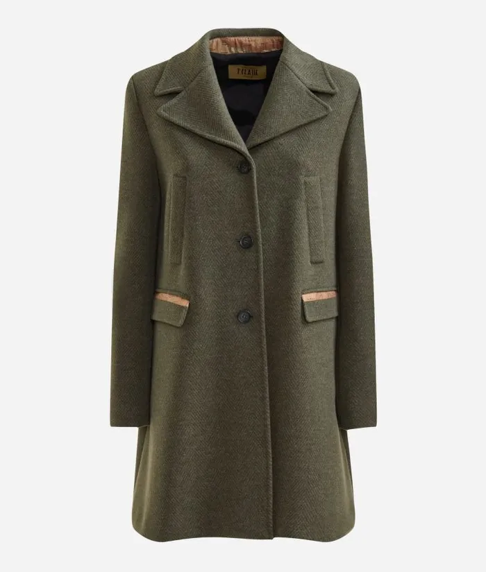 Woman Coats and Jackets Alviero Martini Herringbone Felt Coat Moss Green