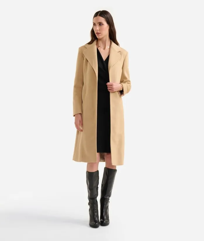 Woman Coats and Jackets Alviero Martini Long Velour Coat Camel