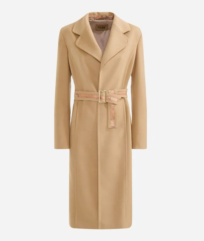 Woman Coats and Jackets Alviero Martini Long Velour Coat Camel
