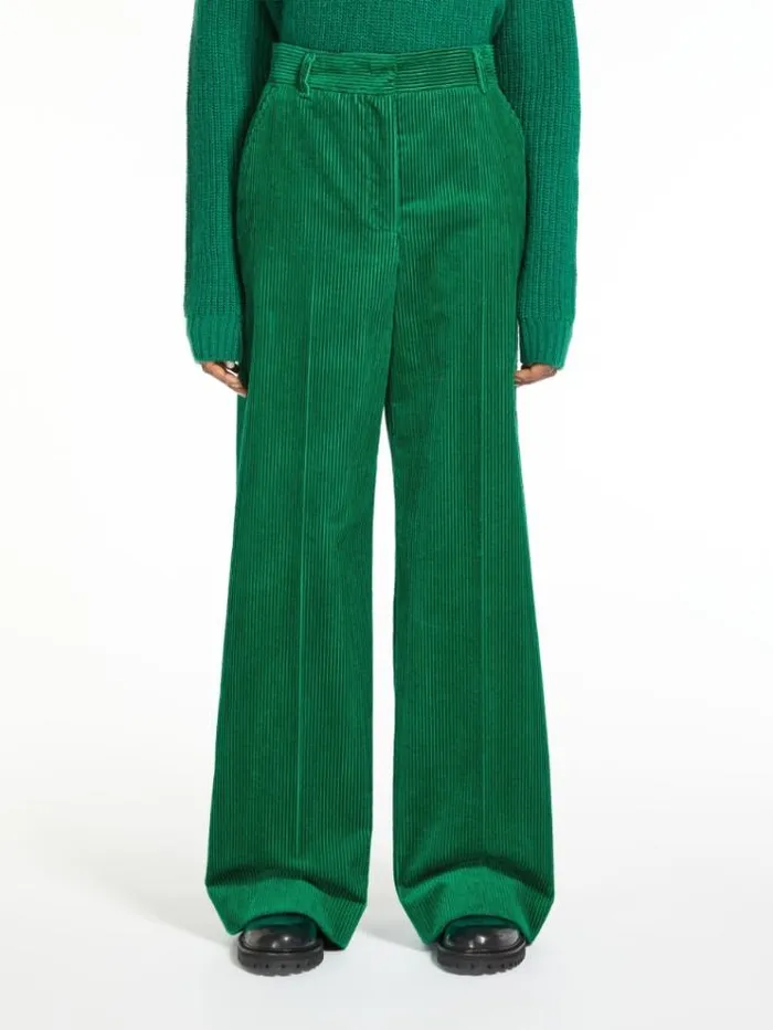 Woman Cotton Velvet Trousers Emerald Maxmara Trousers