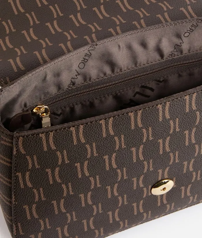 Woman Crossbody Bags Alviero Martini Moments Bag Monogram 1c Fabric Crossbody Bag With Chain Chocolate