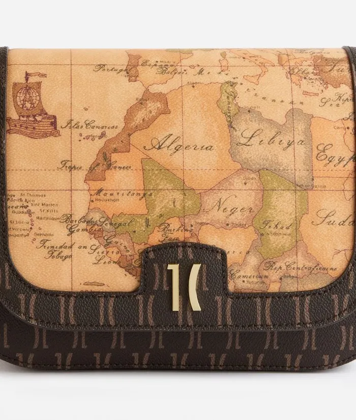 Woman Crossbody Bags Alviero Martini Moments Bag Monogram 1c Fabric Crossbody Bag With Chain Chocolate