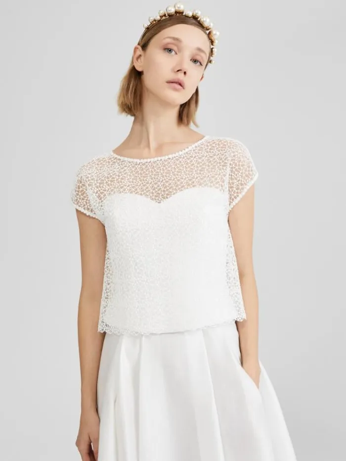 Woman Embroidered Tulle Top White Maxmara Bridal Clothing
