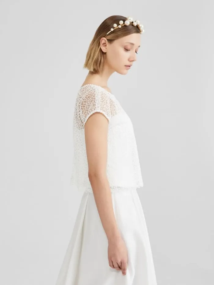 Woman Embroidered Tulle Top White Maxmara Bridal Clothing Woman Embroidered Tulle Top White Maxmara Bridal Clothing