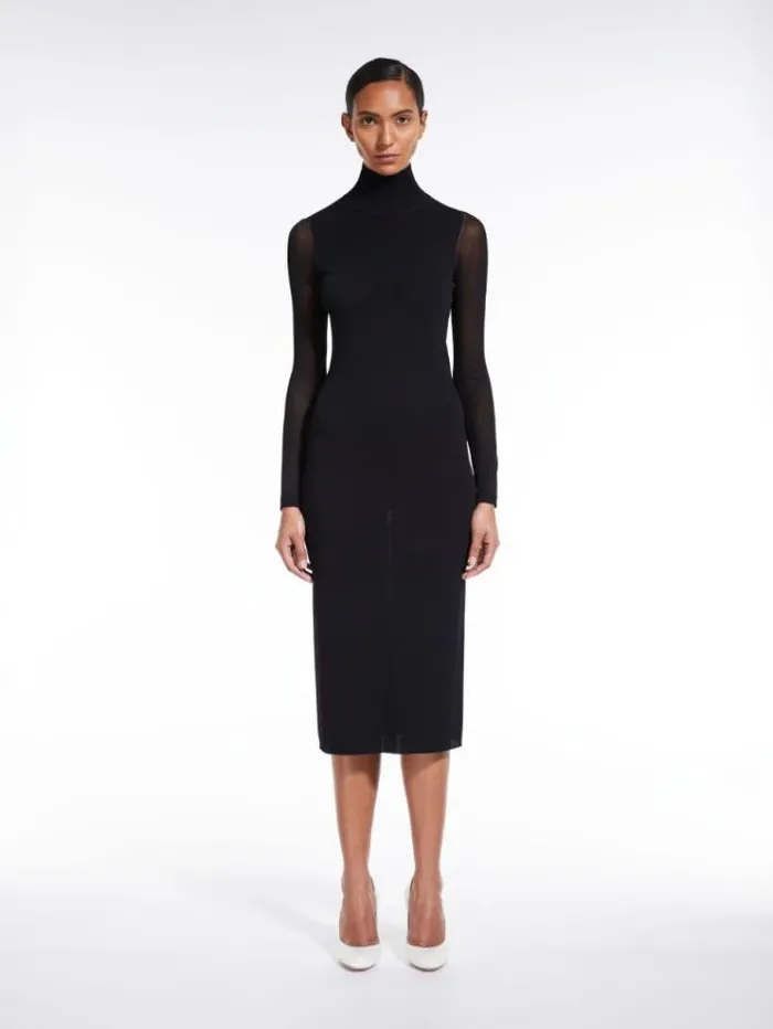 Woman Fitted Dress In Stretch Viscose Black Maxmara Dresses