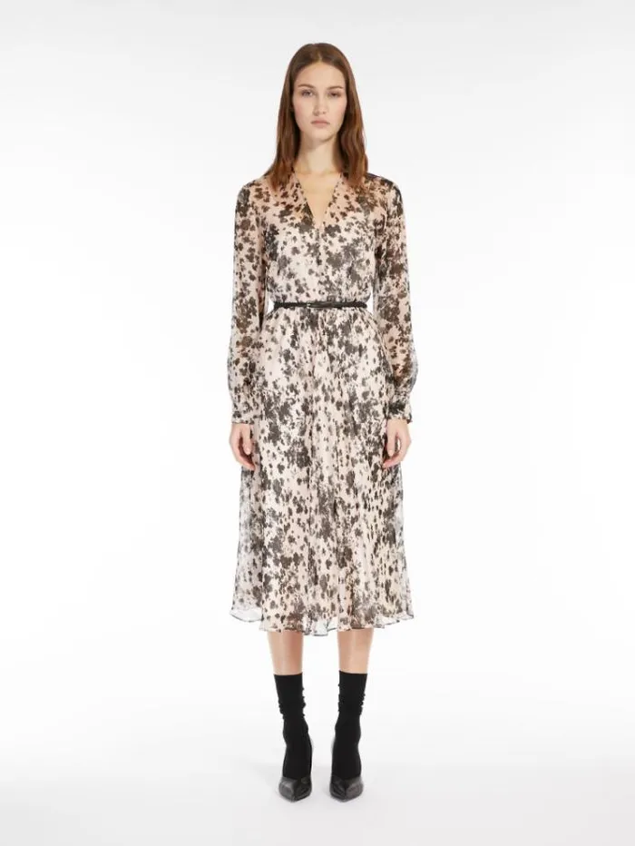Woman Flowing Printed Chiffon Dress Powder Maxmara Dresses