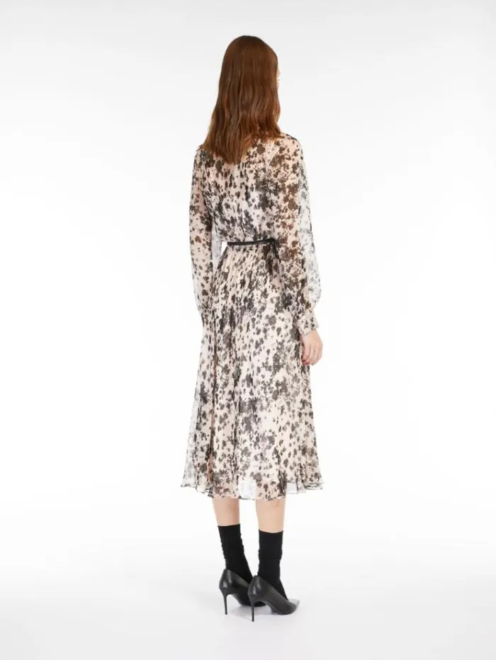 Woman Flowing Printed Chiffon Dress Powder Maxmara Dresses Woman Flowing Printed Chiffon Dress Powder Maxmara Dresses