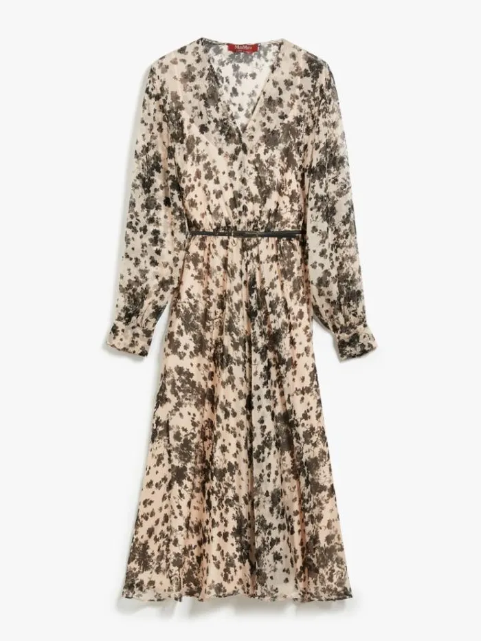 Woman Flowing Printed Chiffon Dress Powder Maxmara Dresses Woman Flowing Printed Chiffon Dress Powder Maxmara Dresses