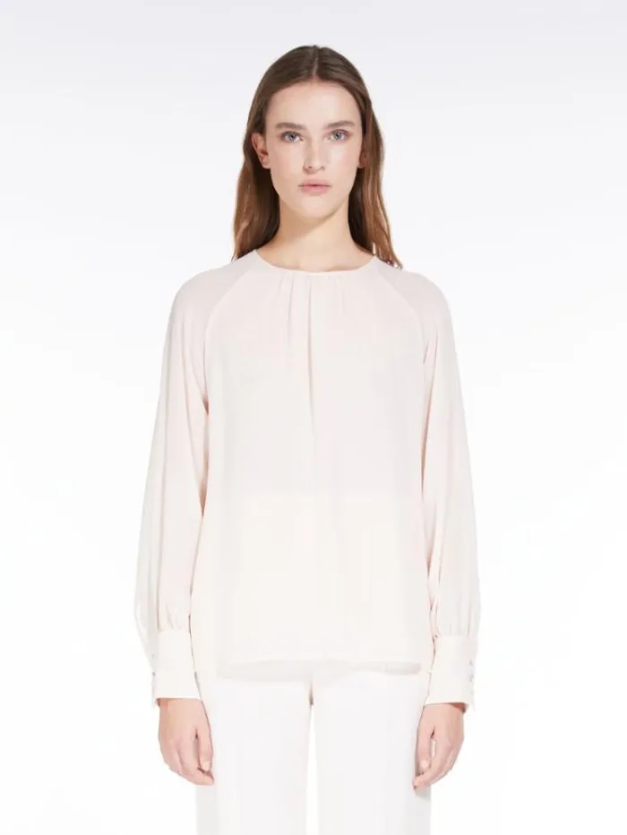Woman Georgette Blouse With Wide Sleeves Powder Maxmara Shirts And Tops
