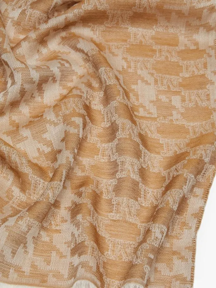 Woman Jacquardknit Wool And Silk Stole Camel Maxmara Scarves And Foulards Woman Jacquardknit Wool And Silk Stole Camel Maxmara Scarves And Foulards