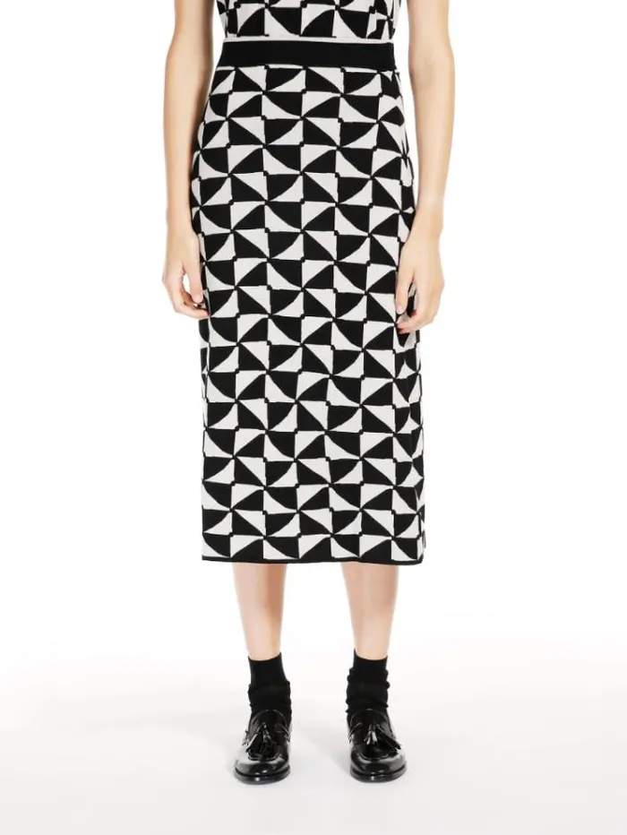 Woman Jacquard Wool Yarn Skirt Ecru Maxmara Skirts
