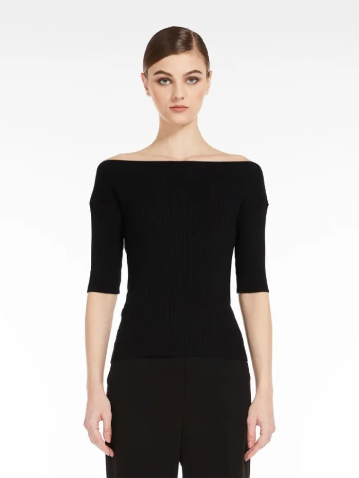 Woman Knit Top In Ribbed Viscose Yarn Black Maxmara Knitwear And Sweatshirts