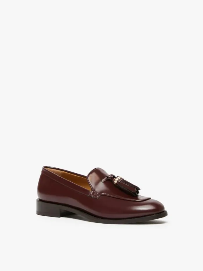 Woman Leather Moccasins Bordeaux Maxmara Flat Shoes