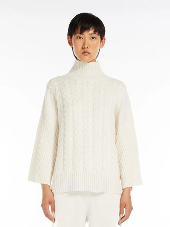Woman Loose Cashmere Jumper White Maxmara Knitwear And Sweatshirts