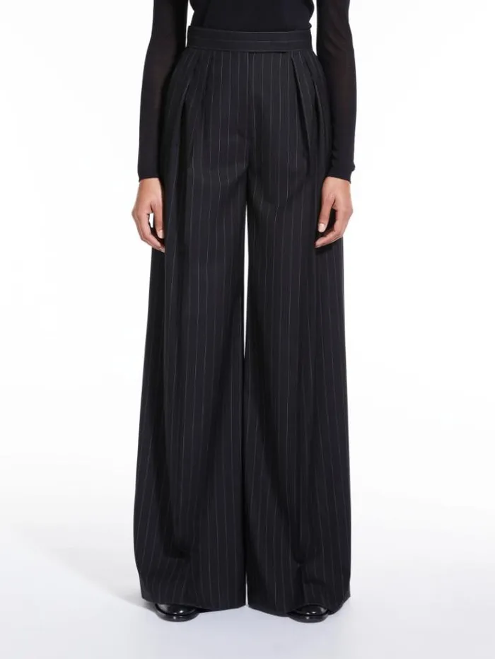 Woman Pinstriped Wool Palazzo Trousers Black Maxmara Suit