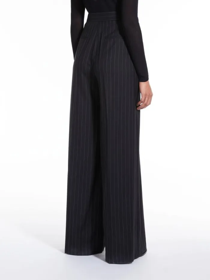 Woman Pinstriped Wool Palazzo Trousers Black Maxmara Suit Woman Pinstriped Wool Palazzo Trousers Black Maxmara Suit
