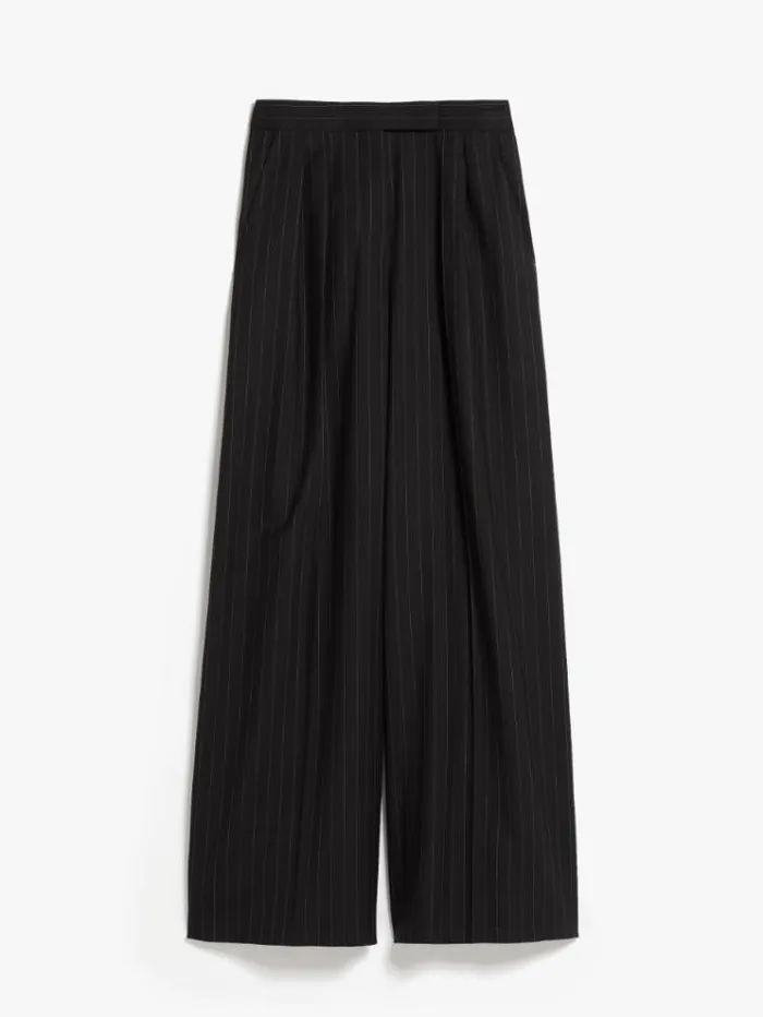 Woman Pinstriped Wool Palazzo Trousers Black Maxmara Suit Woman Pinstriped Wool Palazzo Trousers Black Maxmara Suit