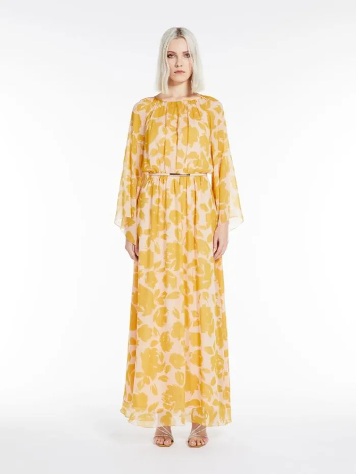 Woman Printed Georgette Dress Ochre Maxmara Dresses