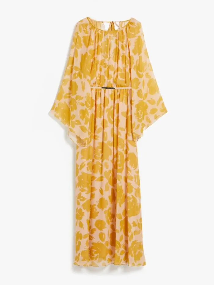 Woman Printed Georgette Dress Ochre Maxmara Dresses Woman Printed Georgette Dress Ochre Maxmara Dresses