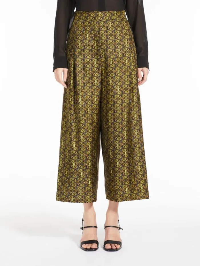 Woman Printed Silk Cropped Trousers Olive Green Maxmara Trousers