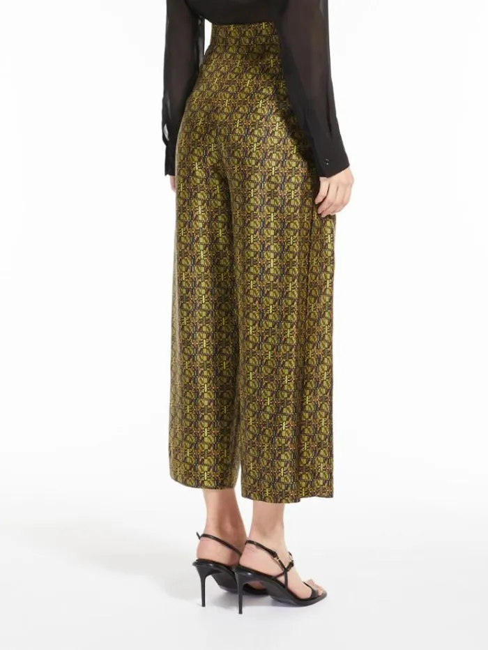 Woman Printed Silk Cropped Trousers Olive Green Maxmara Trousers Woman Printed Silk Cropped Trousers Olive Green Maxmara Trousers