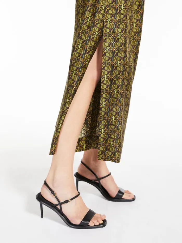 Woman Printed Silk Cropped Trousers Olive Green Maxmara Trousers Woman Printed Silk Cropped Trousers Olive Green Maxmara Trousers