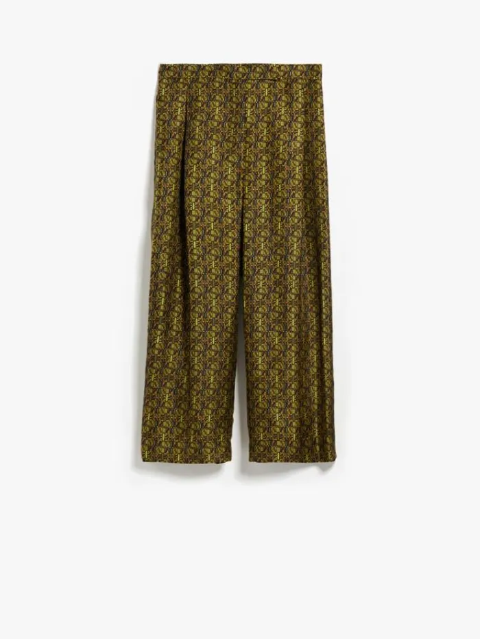 Woman Printed Silk Cropped Trousers Olive Green Maxmara Trousers Woman Printed Silk Cropped Trousers Olive Green Maxmara Trousers