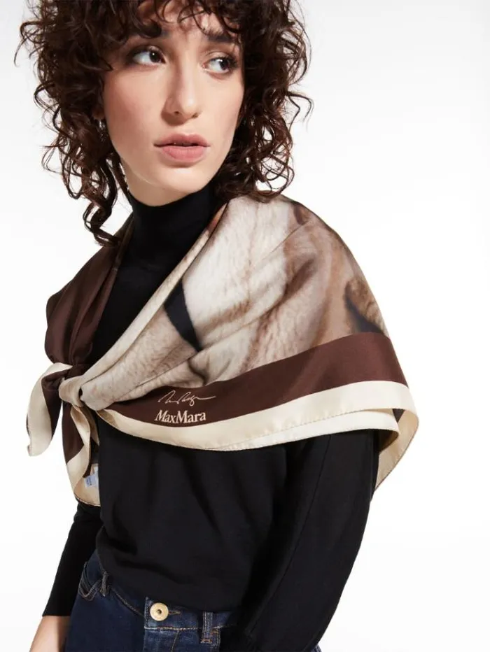 Woman Printed Silk Scarf Tobacco Maxmara Scarves And Foulards Woman Printed Silk Scarf Tobacco Maxmara Scarves And Foulards
