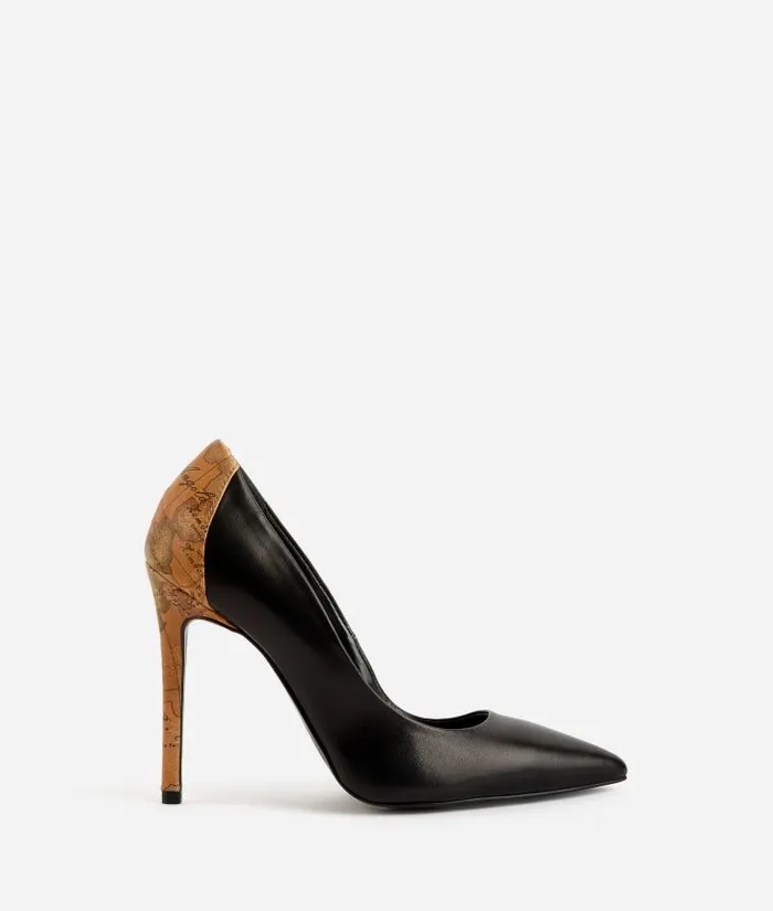 Woman Pumps Alviero Martini Smooth Napa Leather Court Shoes With Geo Classic Print Heel Black Woman Pumps Alviero Martini Smooth Napa Leather Court Shoes With Geo Classic Print Heel Black