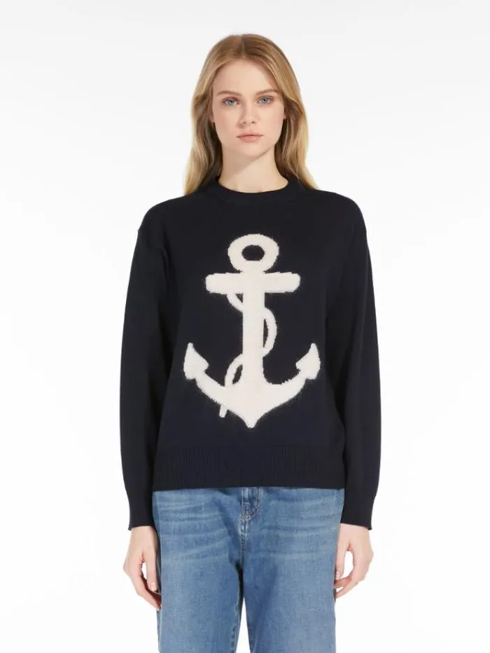 Woman Pure Wool Sweater Navy Maxmara Knitwear And Sweatshirts