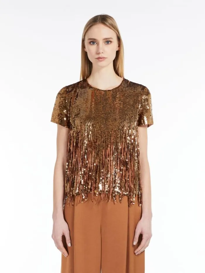 Woman Sequin And Fringedetail Blouse Tobacco Maxmara Shirts And Tops