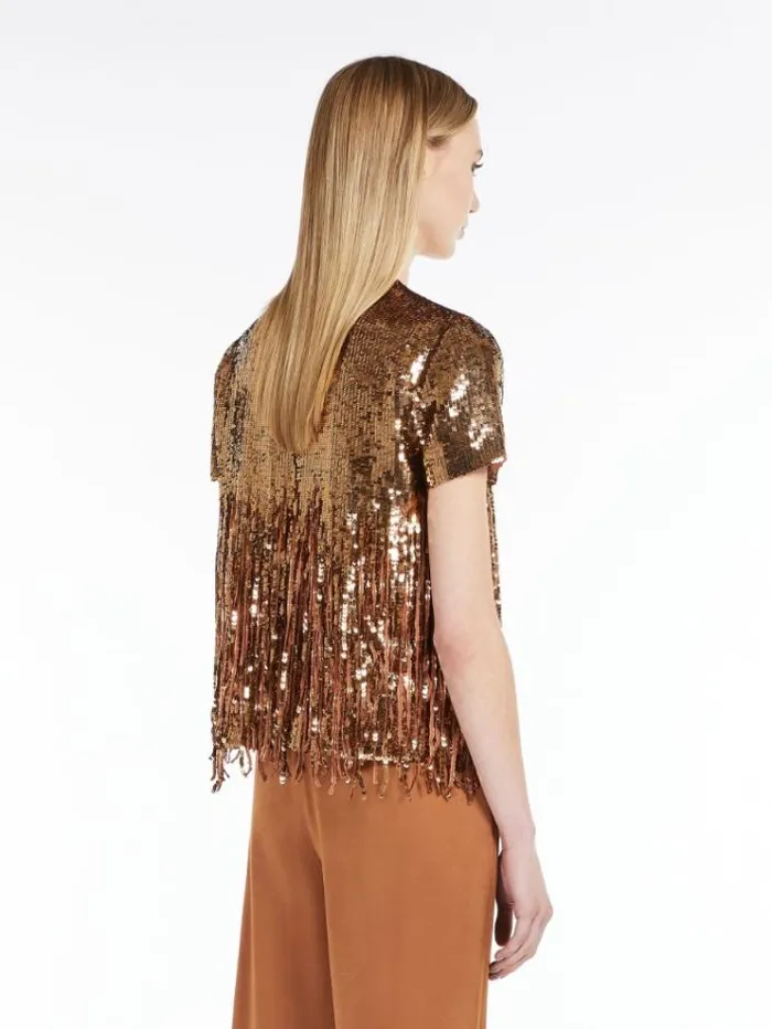 Woman Sequin And Fringedetail Blouse Tobacco Maxmara Shirts And Tops Woman Sequin And Fringedetail Blouse Tobacco Maxmara Shirts And Tops