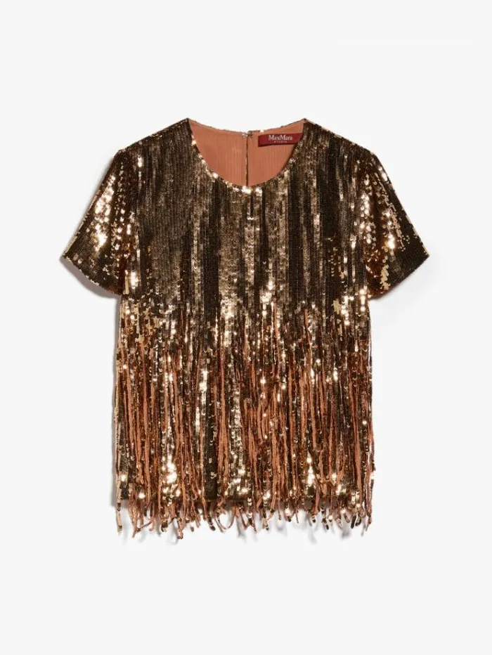Woman Sequin And Fringedetail Blouse Tobacco Maxmara Shirts And Tops Woman Sequin And Fringedetail Blouse Tobacco Maxmara Shirts And Tops