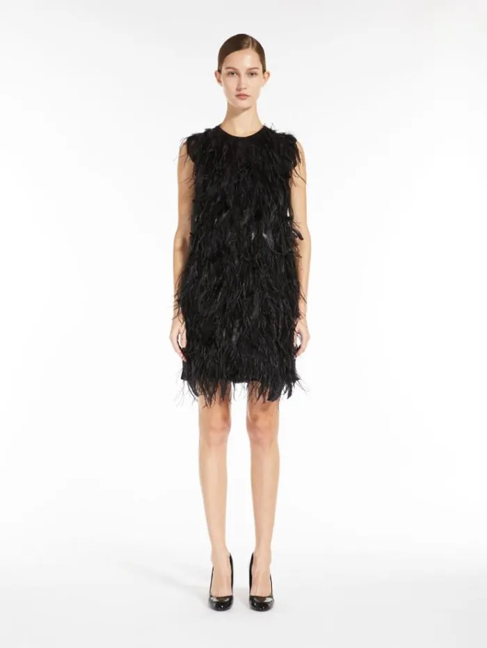 Woman Short Dress With Feathers Black Maxmara Dresses