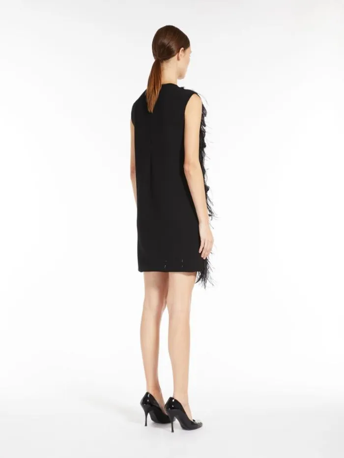 Woman Short Dress With Feathers Black Maxmara Dresses Woman Short Dress With Feathers Black Maxmara Dresses