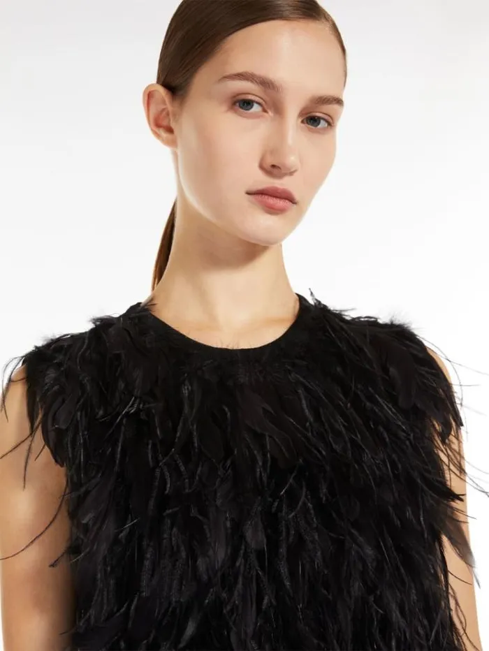 Woman Short Dress With Feathers Black Maxmara Dresses Woman Short Dress With Feathers Black Maxmara Dresses