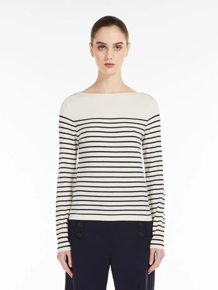 Woman Silk And Wool Yarn Sweater Ivory Maxmara Knitwear And Sweatshirts